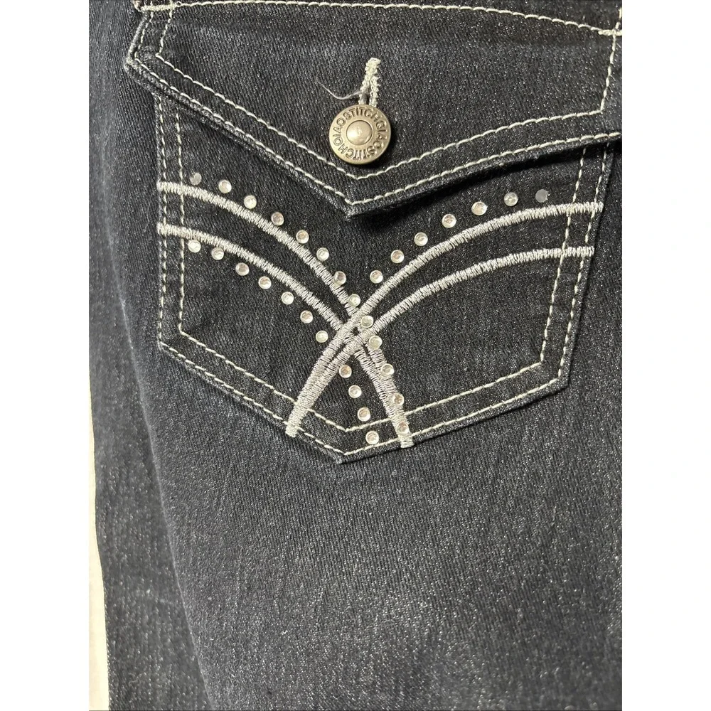 Qias Stitch - Jeans Women's Size 20 Black Denim Straight Leg Embroidery 40x30